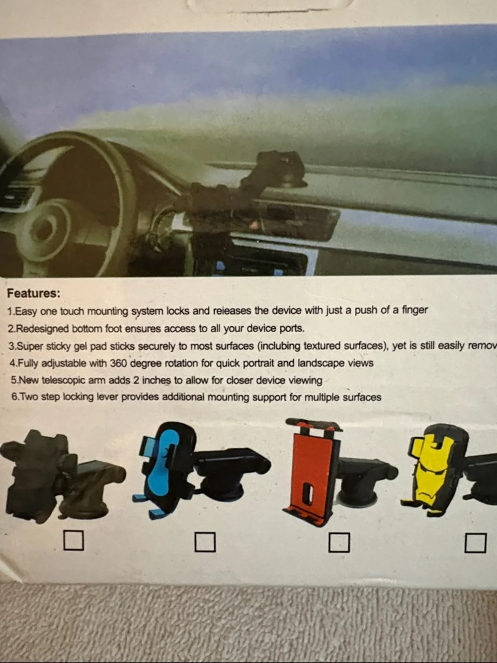 Long Neck One-Touch Car Mount - Black
